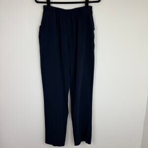 L.L. Bean Womens Pull-On Elastic Waist Pockets Navy Straight Pants Medium Tall